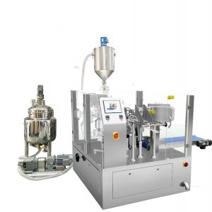 Automatinė iš anksto paruošta maišo užpildymo sandarinimo pakuotė su stūmoklio užpildu skysčiui ir pastai